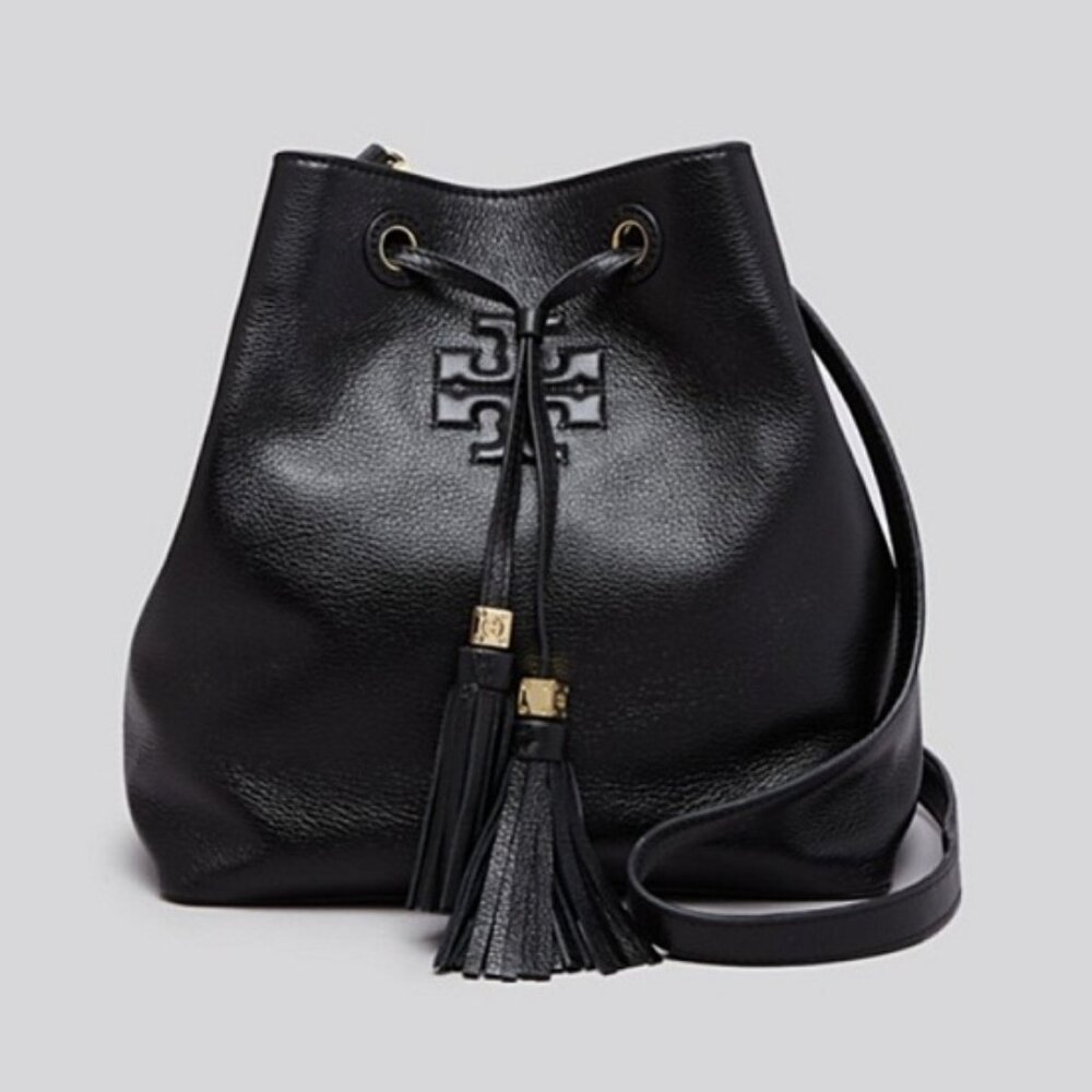 TORY BURCH THEA BUCKET BAG | Black Leather Shoulder Bag